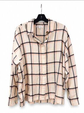 Madewell Daily Button-Up Plaid Flannel Shirt Cream Pink Black Size M